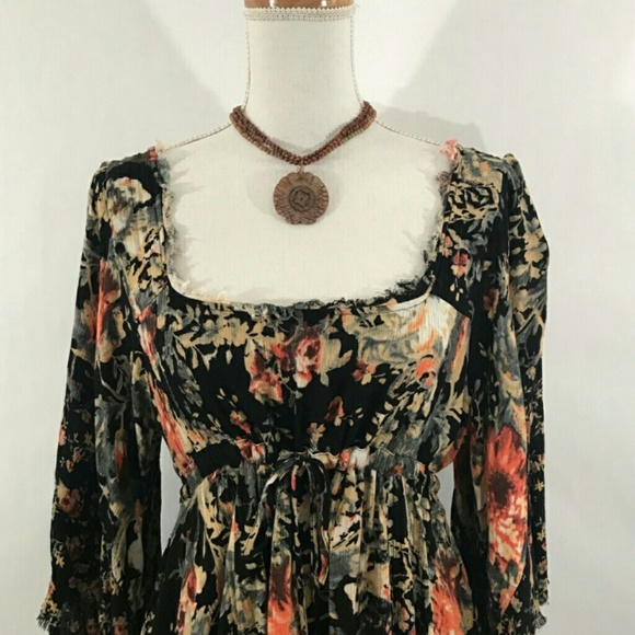 SOLD !People Rare Boho Floral Bell Sleeve Dress - Picture 7 of 12
